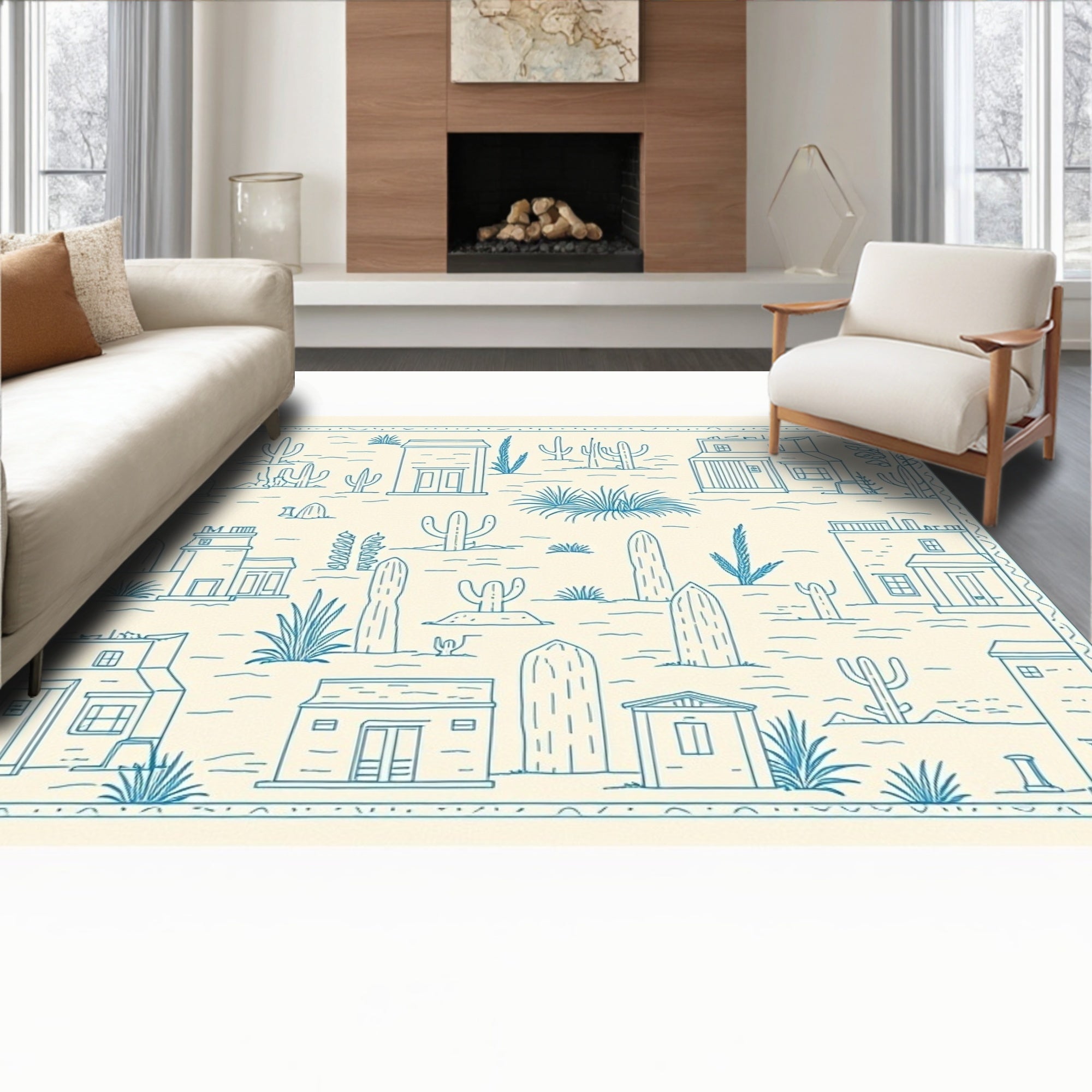Desert Town Line Drawing Rug