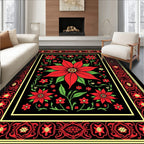 Vibrant Red Floral Garden Border Rug