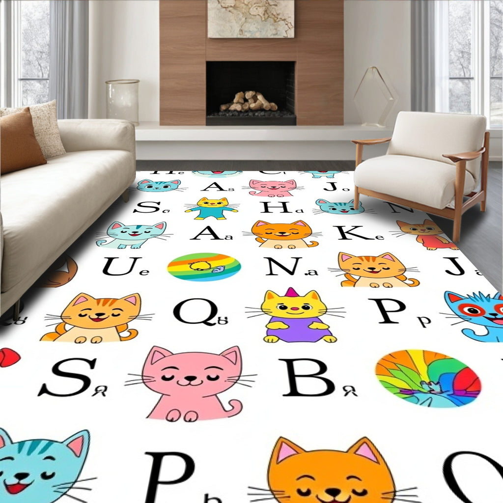 Playful Alphabet Cats Colorful Cartoon Rundown Rug