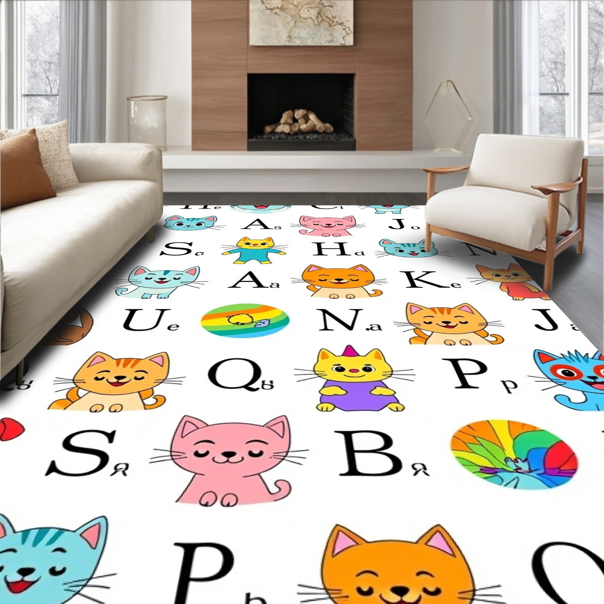 Playful Alphabet Cats Colorful Cartoon Rundown Rug
