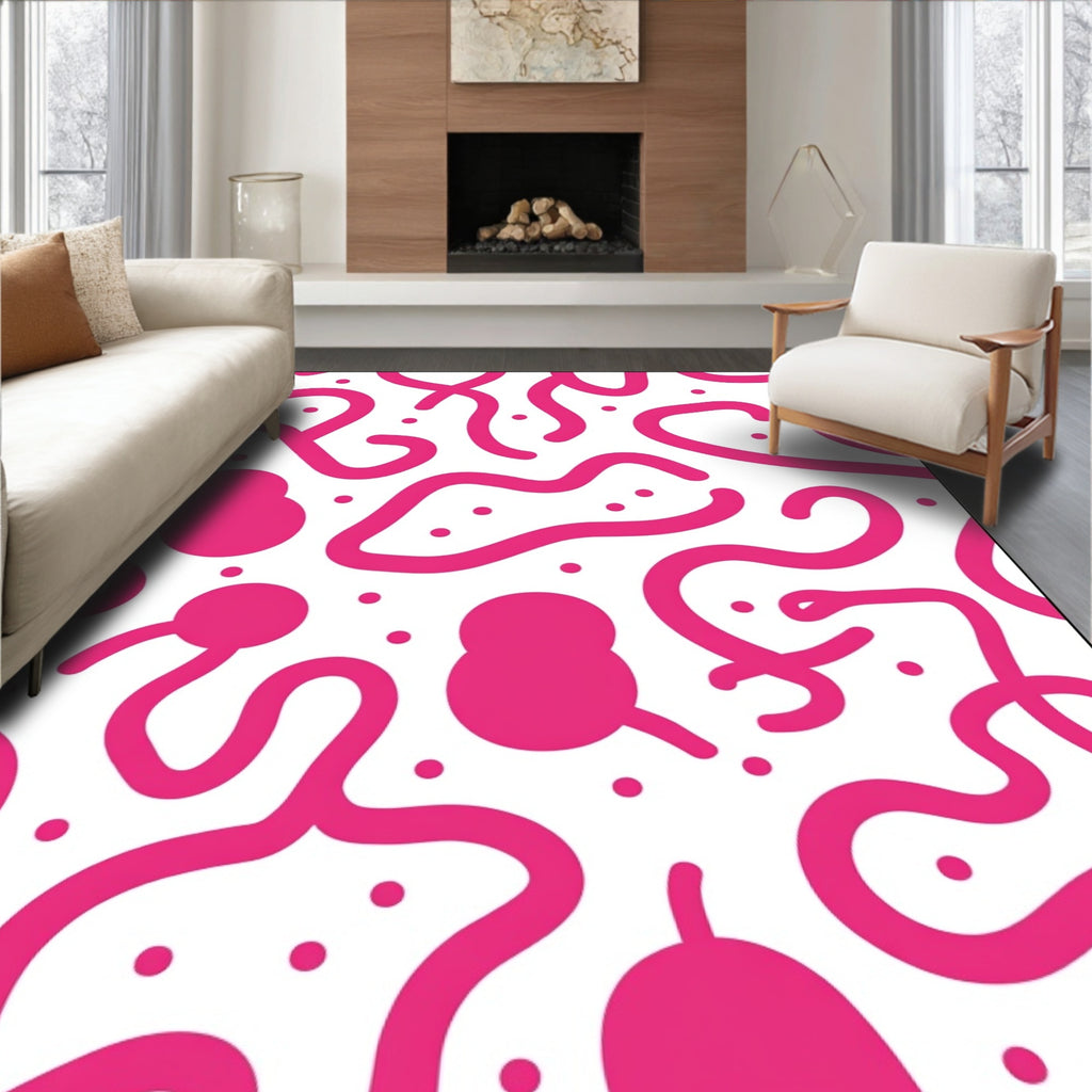 Hot Pink Abstract Whimsical Curvy Rug
