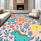Aqua Dinosaurs Pink Floral Alphabet Rug