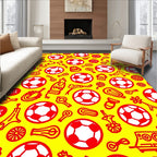 Red Soccer Balls Festive Yellow Repeat Rug