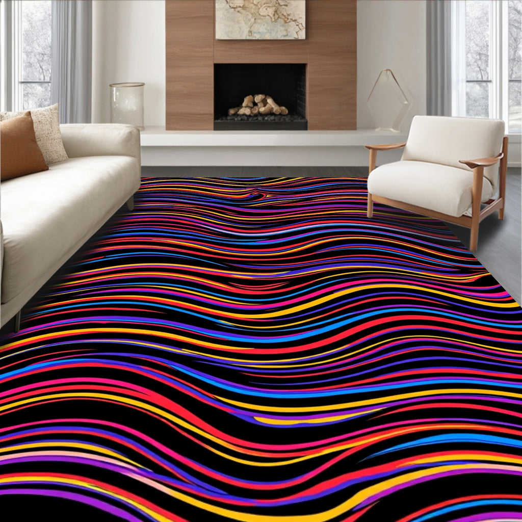 Vibrant Rainbow Stripe Wave Rug