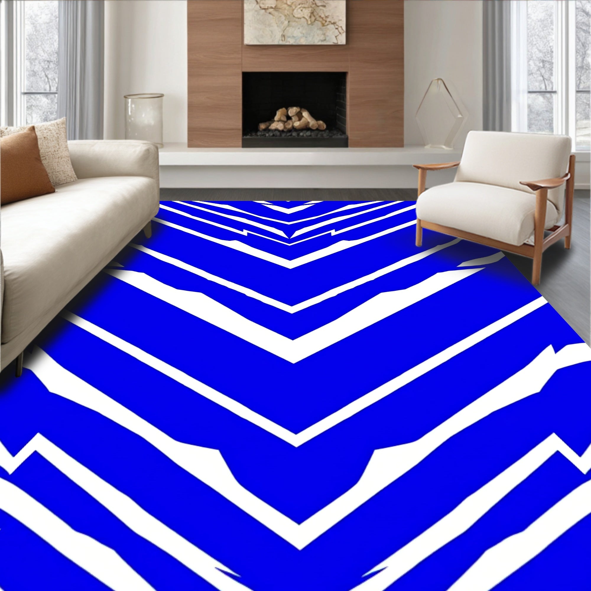 Bold Cobalt Broken Chevron Rug