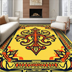 Orange And Navy Symmetrical Frame Rug