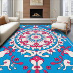 Majestic Pink and Blue Floral Mandala Rug