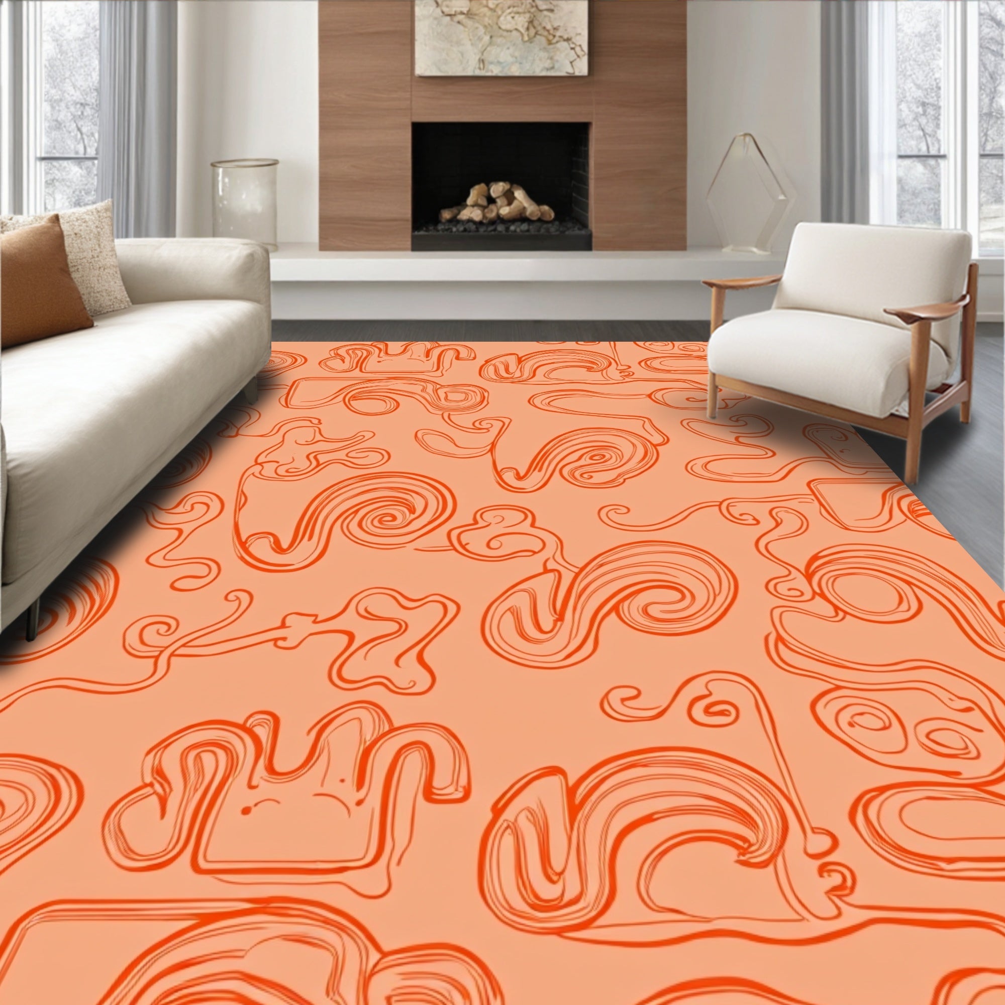 Abstract Orange Swirls Contour Rug