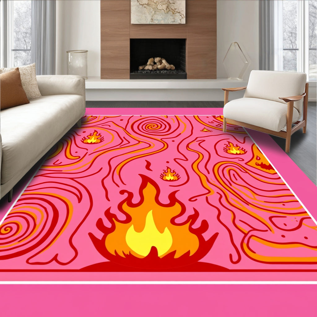 Hot Pink Fiery Swirls Rug