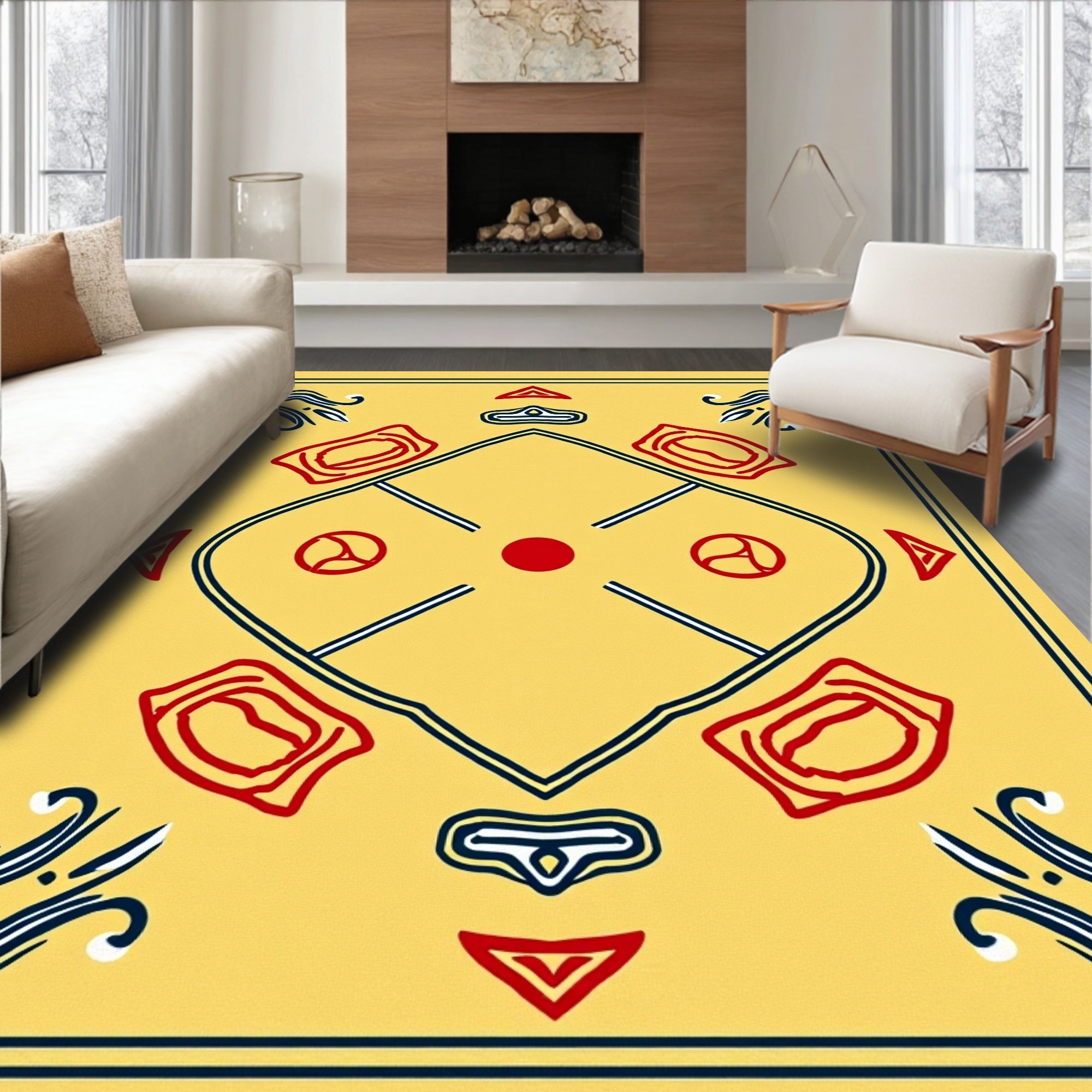 Yellow Red Blue Abstract Diamond Layout Rug