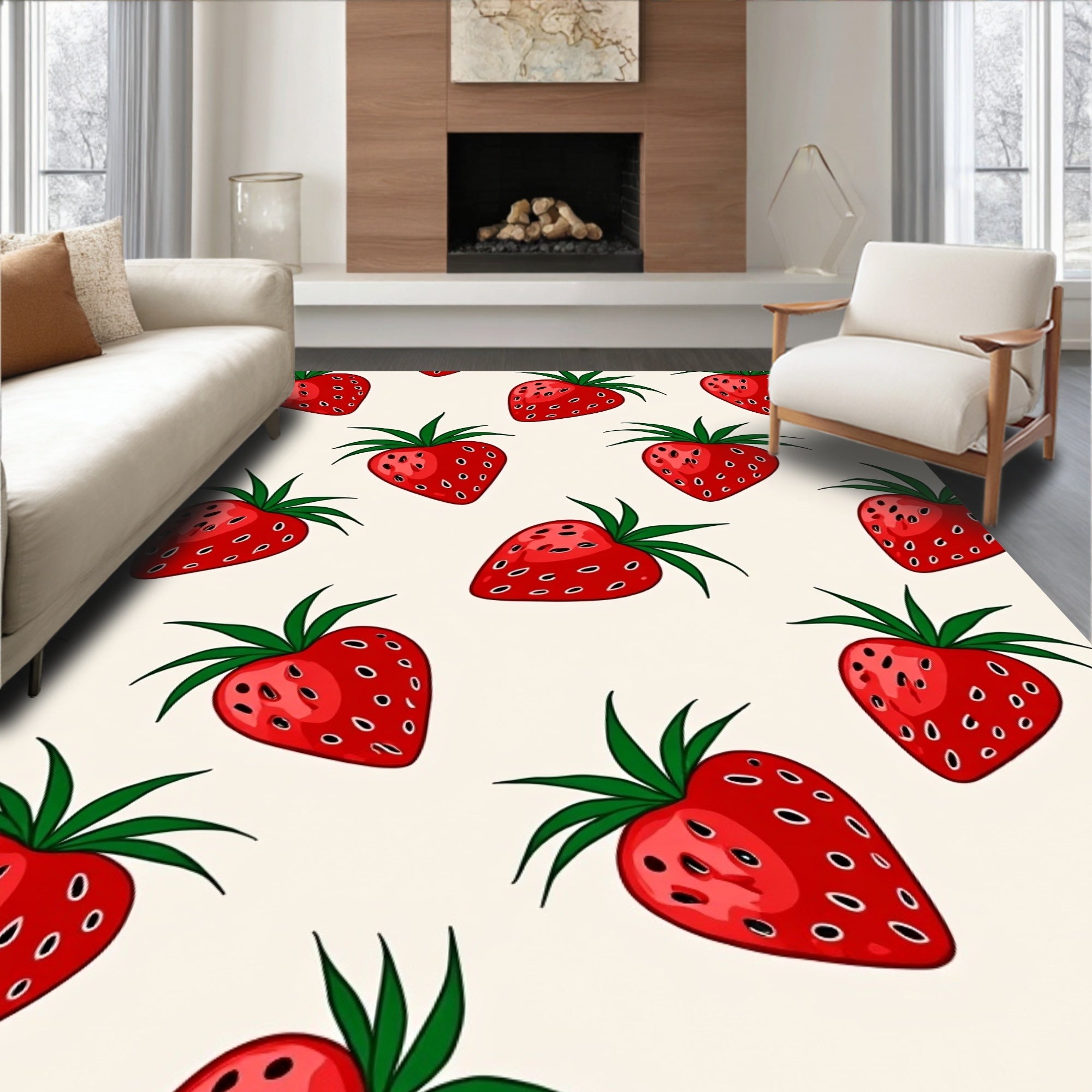 Red Summer Strawberry Patch Rug