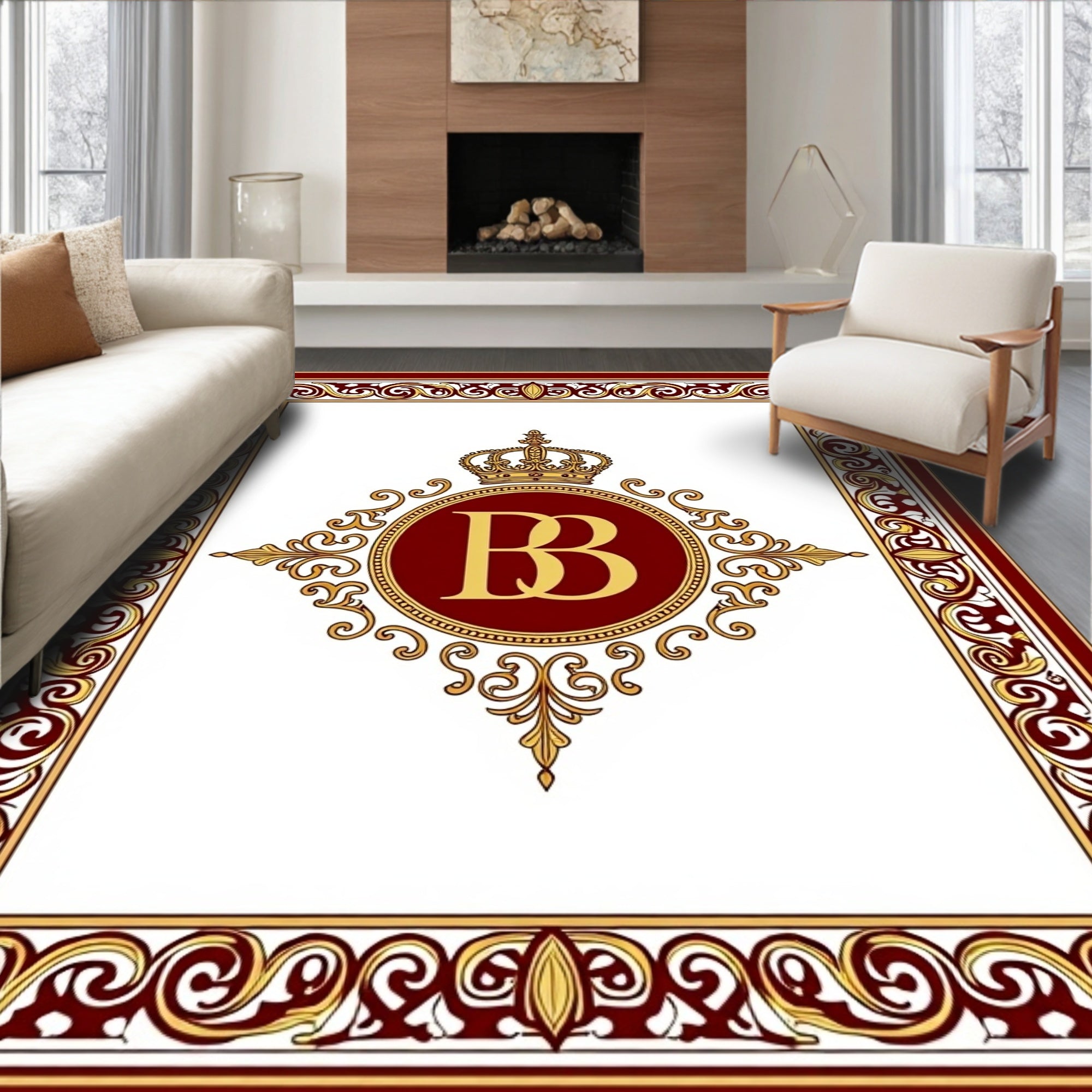 Royal Crested Burgundy Gold Emblem Rug