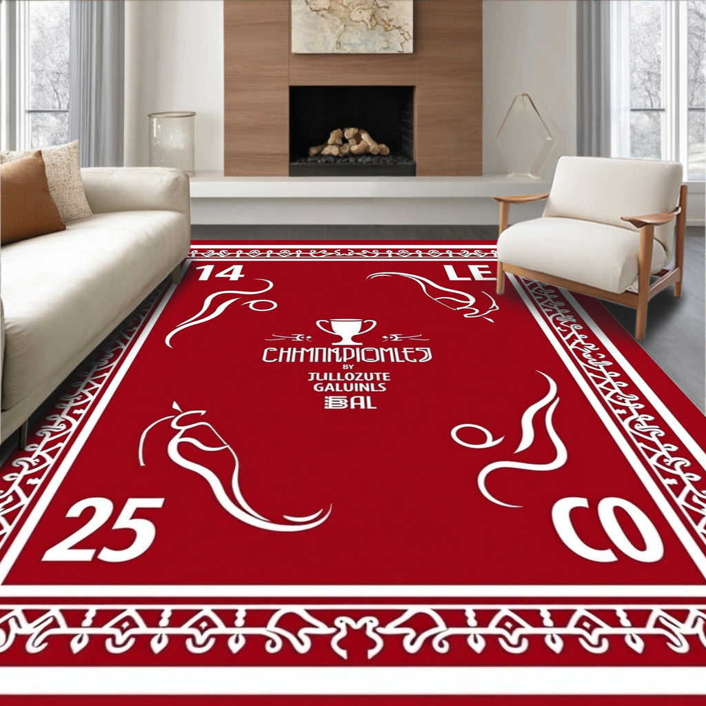Crimson Red Abstract Trophy Figures Rug