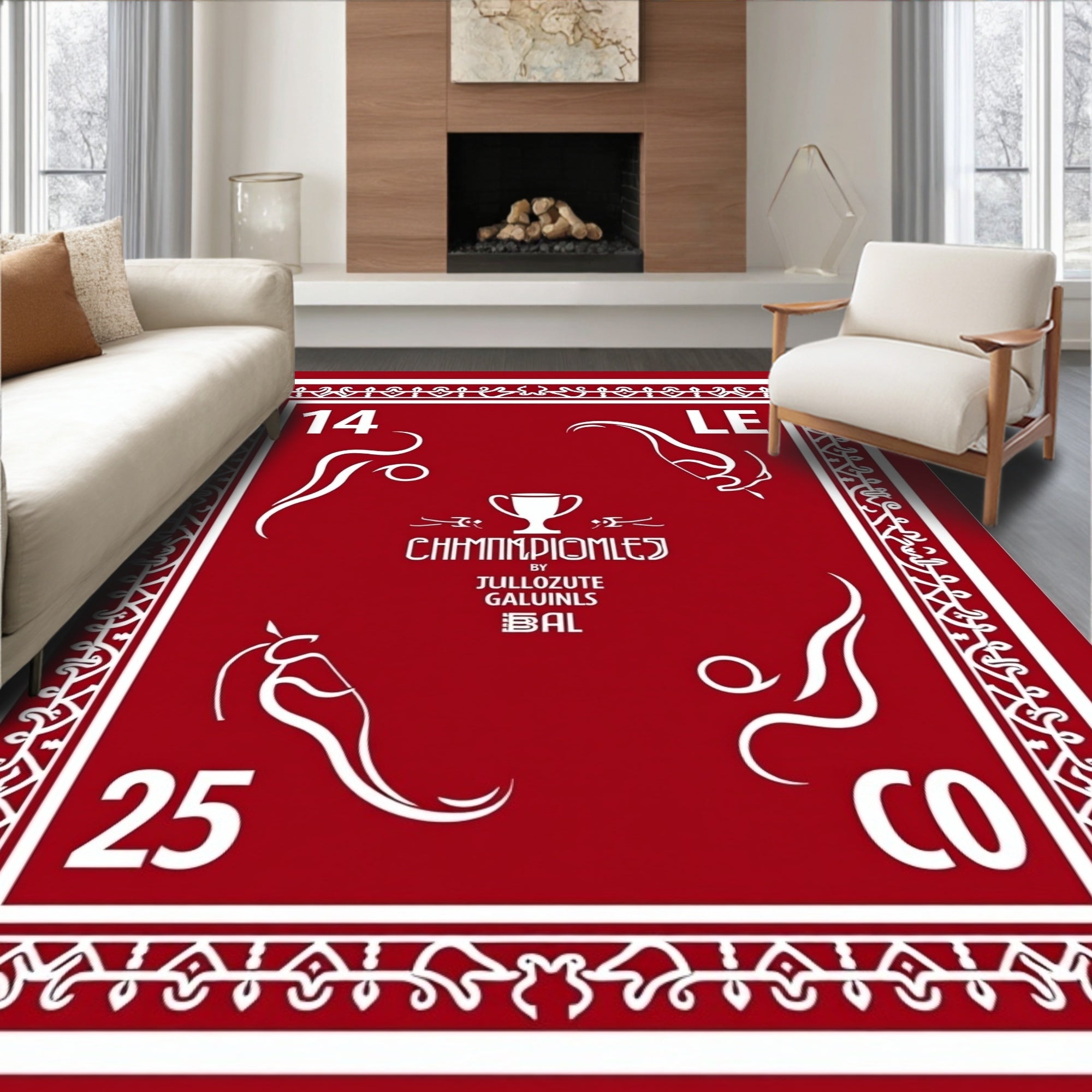 Crimson Red Abstract Trophy Figures Rug