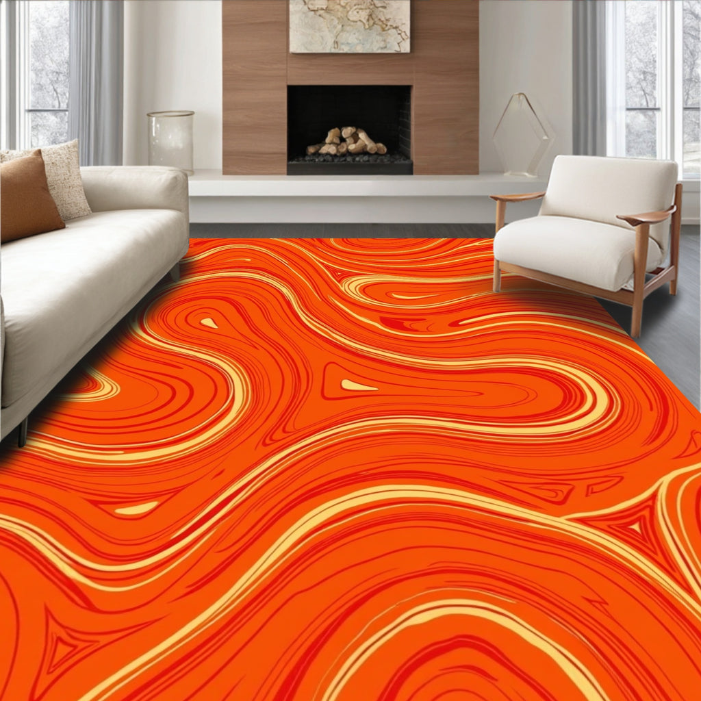 Crimson Marbled Flowing Swirl Rug