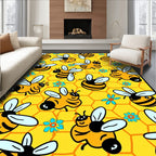 Whimsical yellow bees and flowers Rug