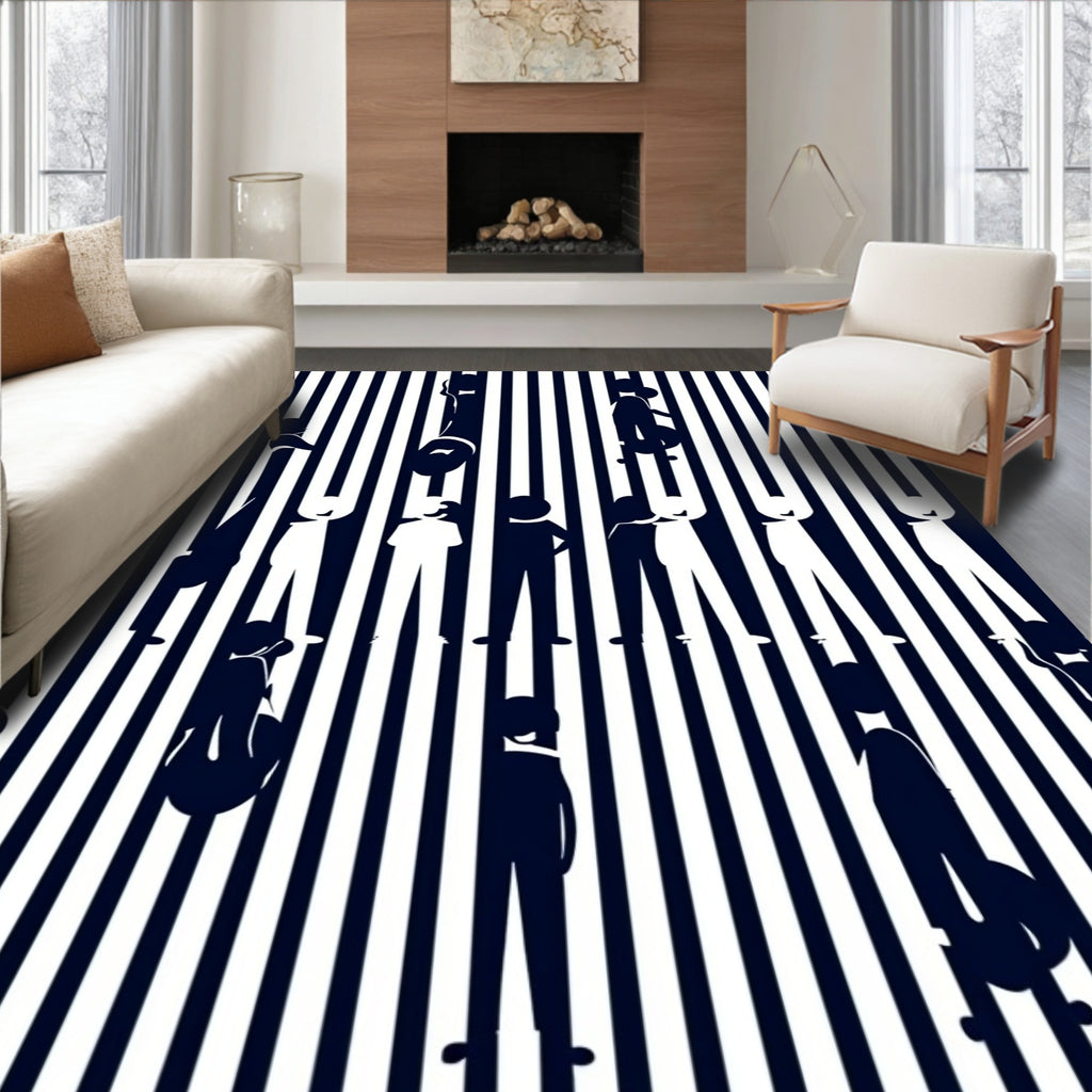 Dark Blue White People Stripe Rug