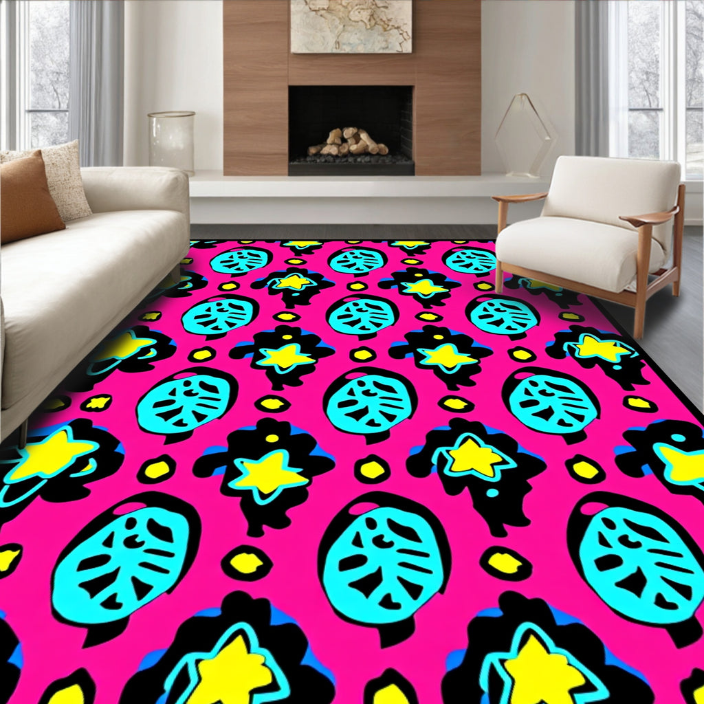 Bold Pink Aqua Yellow Starburst Rug