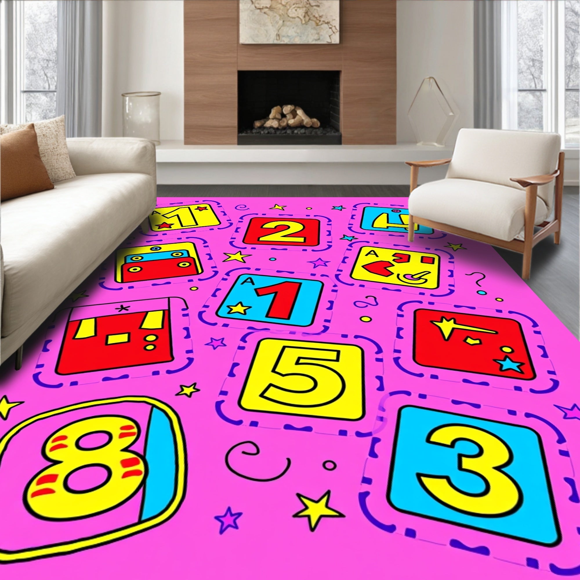 Retro Number Blocks Counting Collection Rug