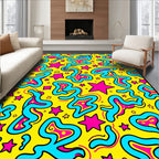 Retro Yellow Blue Pink Swirl Stars Rug