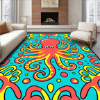 Coral Octopus With Yellow Tentacle Swirls Rug
