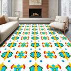 Vibrant Yellow Blue Geometric Kaleidoscope Rug