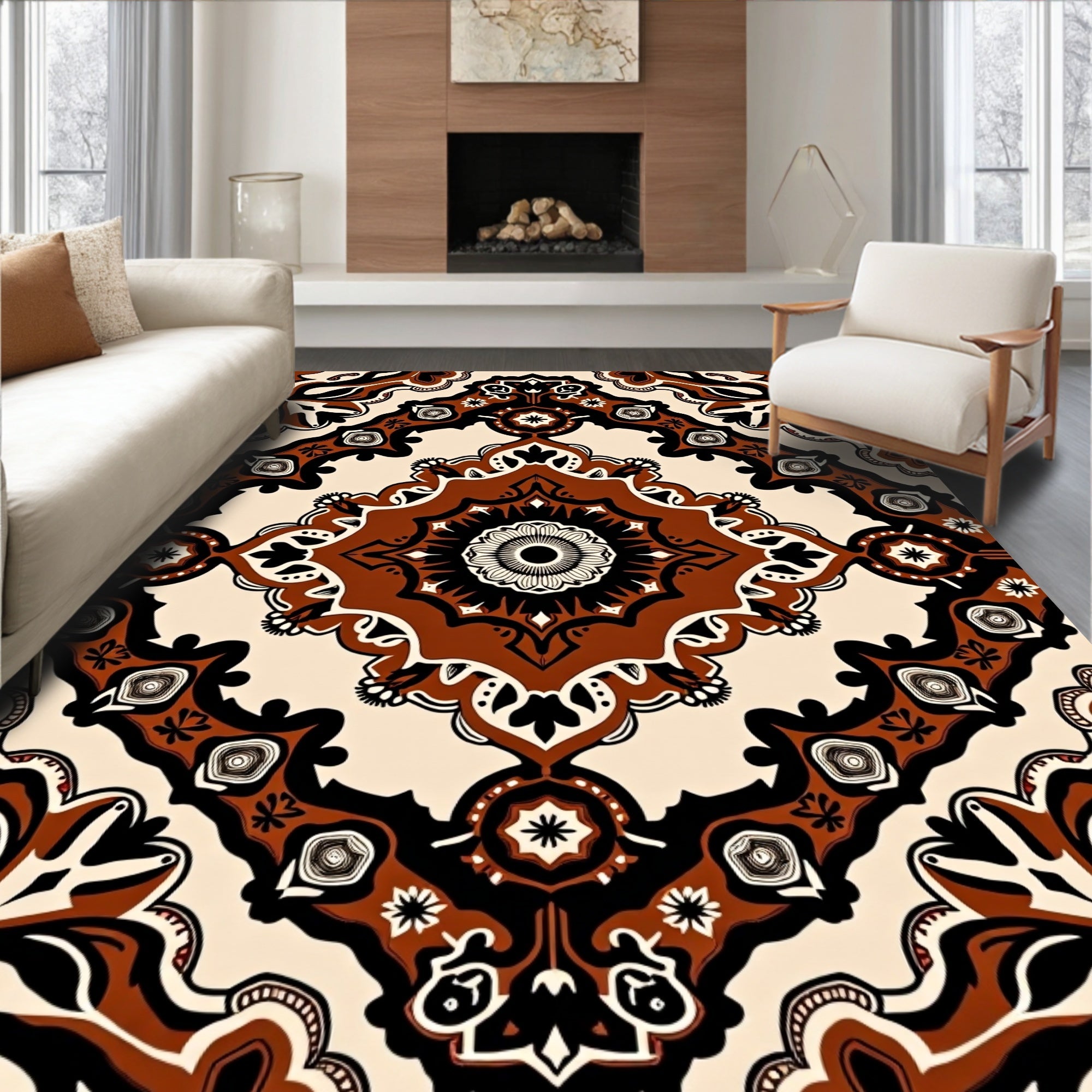 Rich Brown Medallion Symmetry Rug