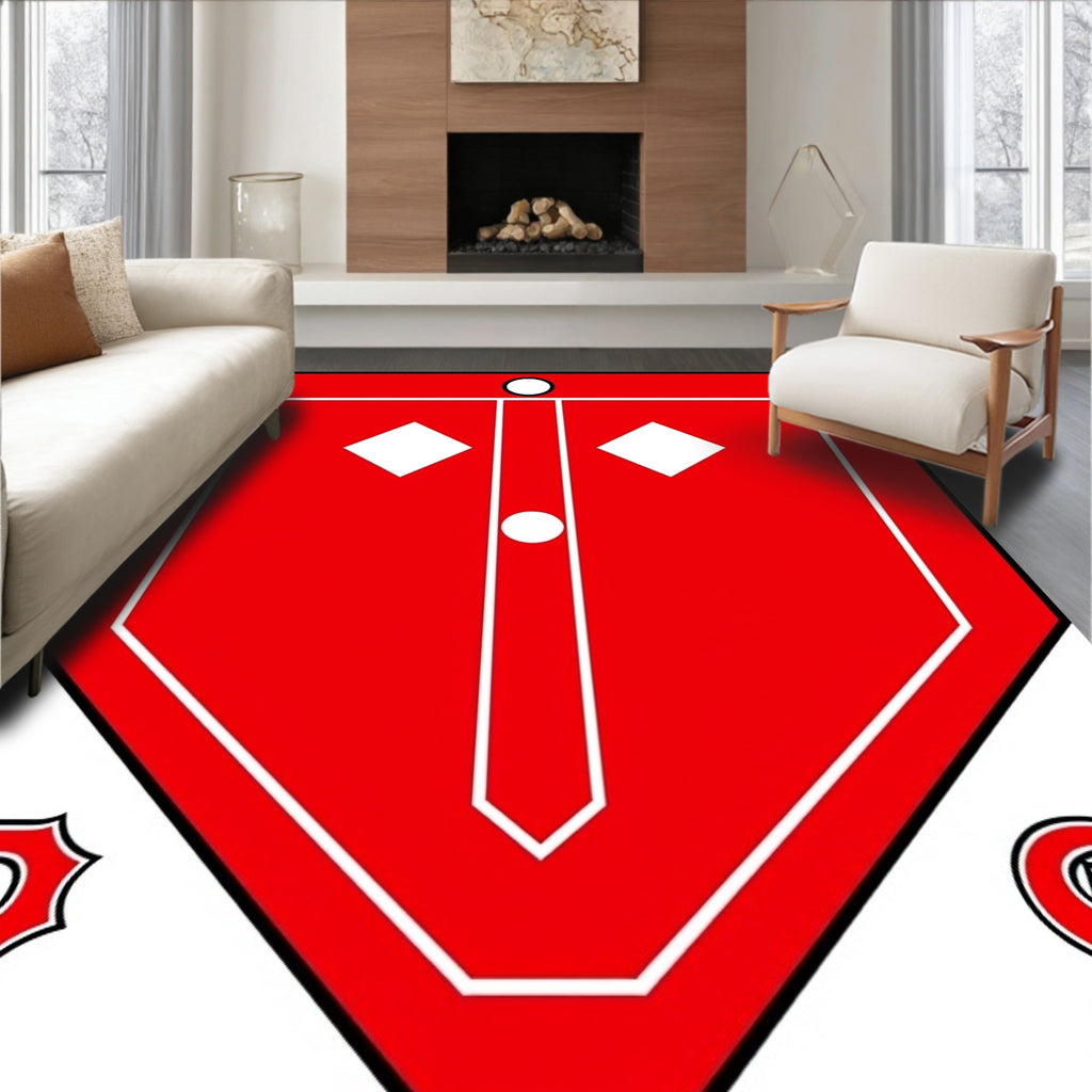 Red Diamond Home Plate Baseball Rug