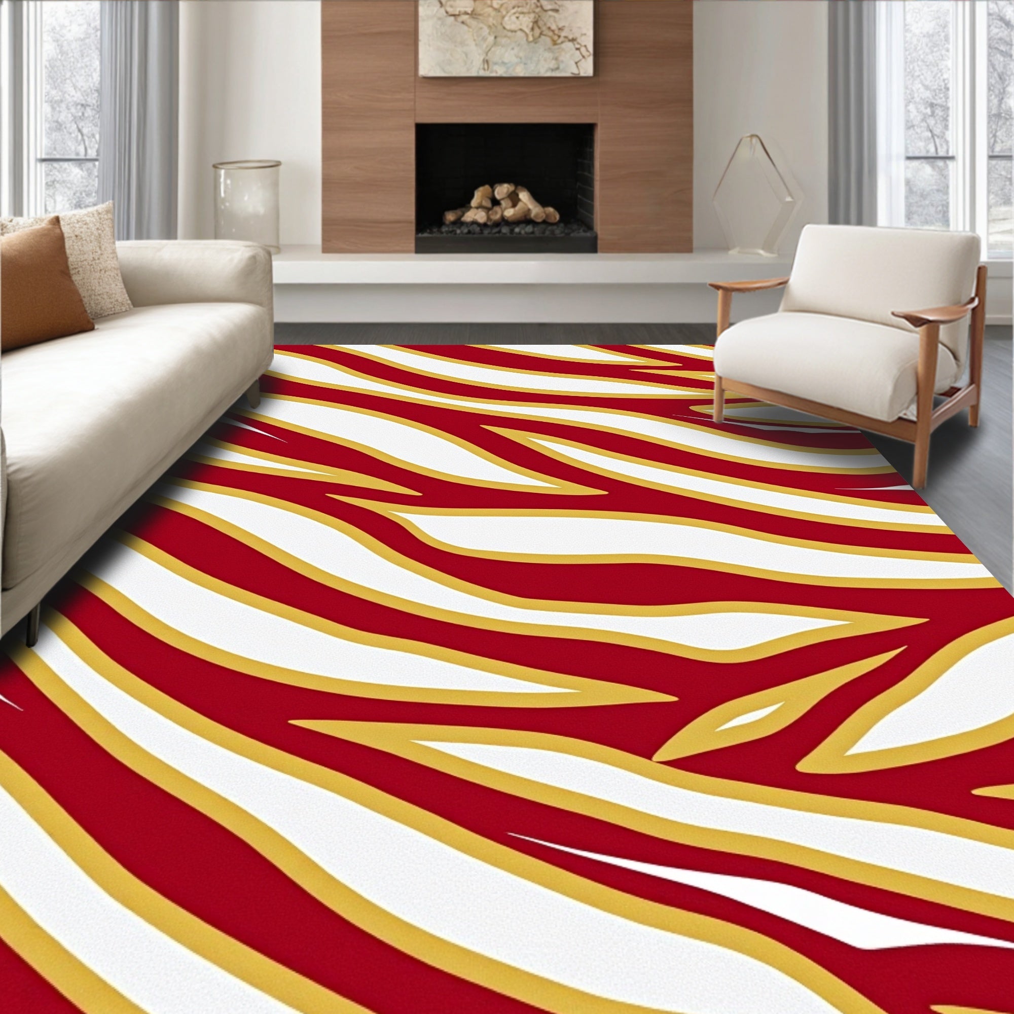 Crimson Gold Abstract Stripe Rug
