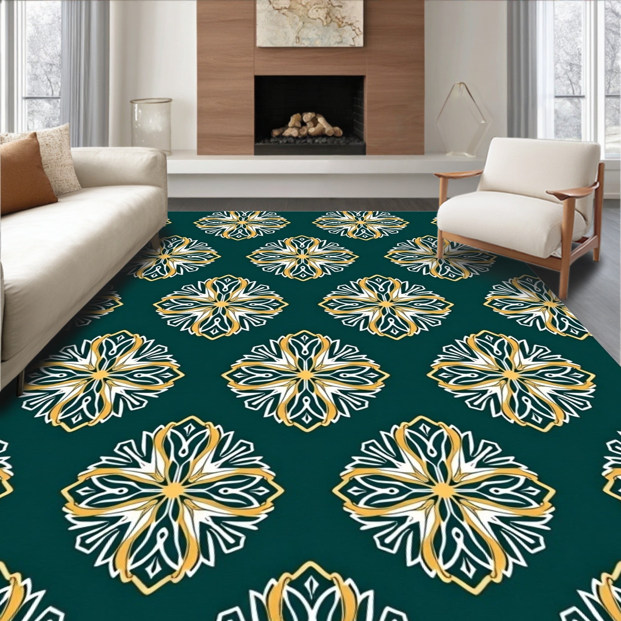 Deep Teal Floral Medallion Rug