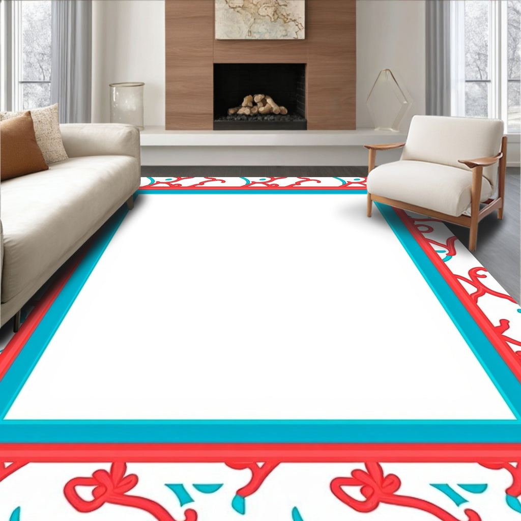 Coral Teal Swirl Border Rug