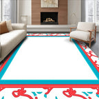 Coral Teal Swirl Border Rug