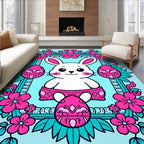 Whimsical Bunny Pink Floral Easter Egg Rug