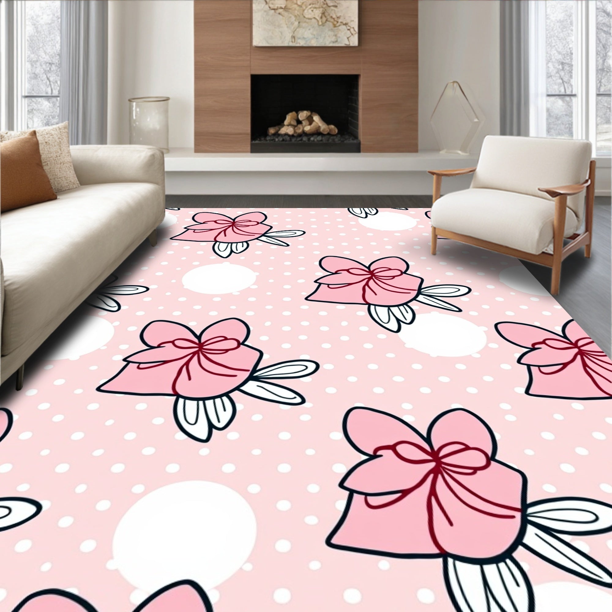 Pink Gift Bow Polka Dot Whimsical Rug