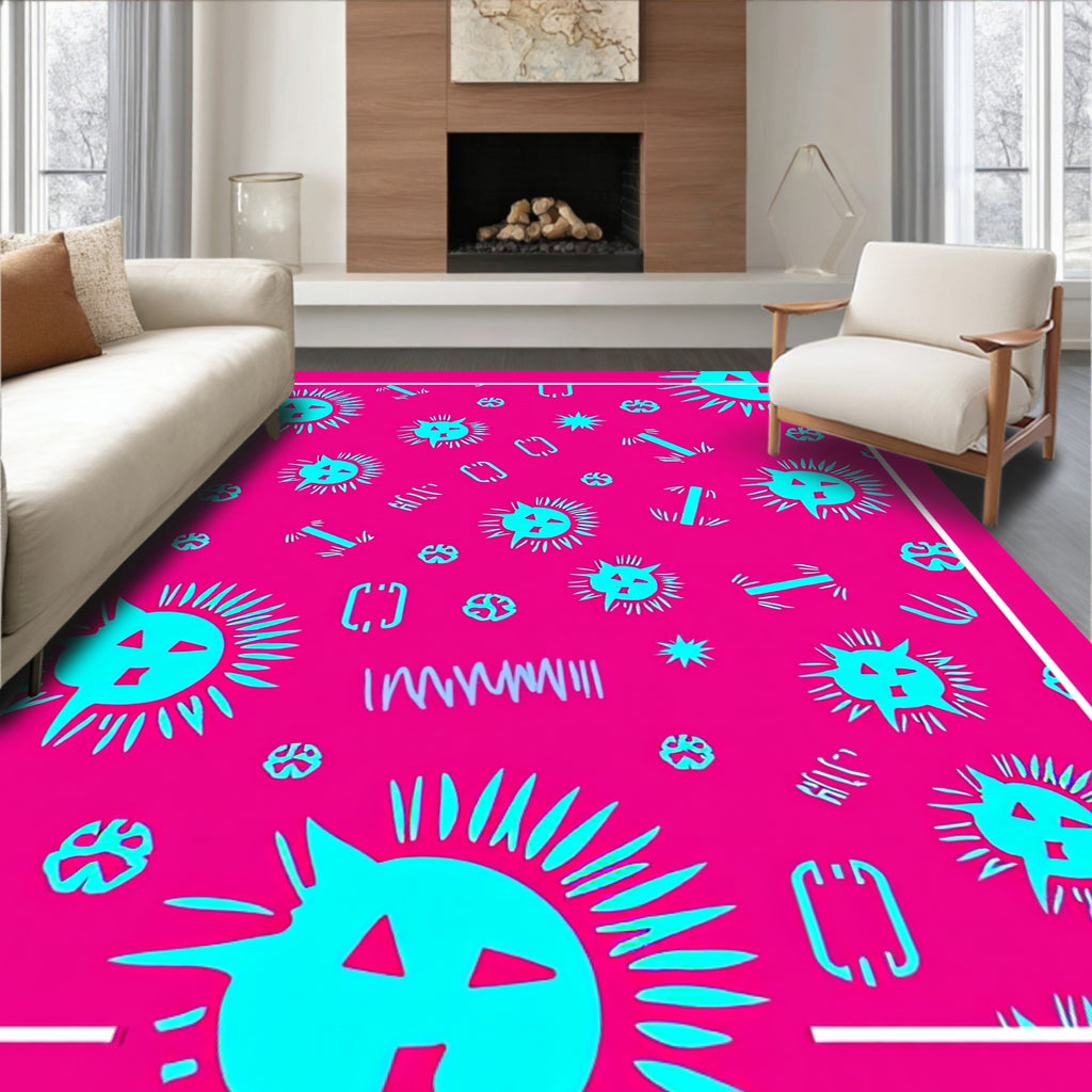 Vibrant Teal Feline Sunburst Spikes Rug