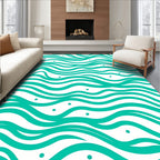 Teal White Wavy Stripe Dot Rug