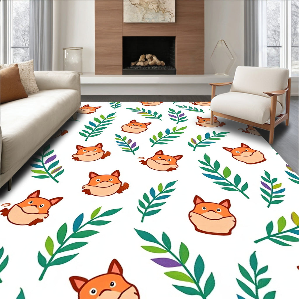 Whimsical Fox Leafy Branch Background Rug