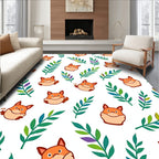Whimsical Fox Leafy Branch Background Rug