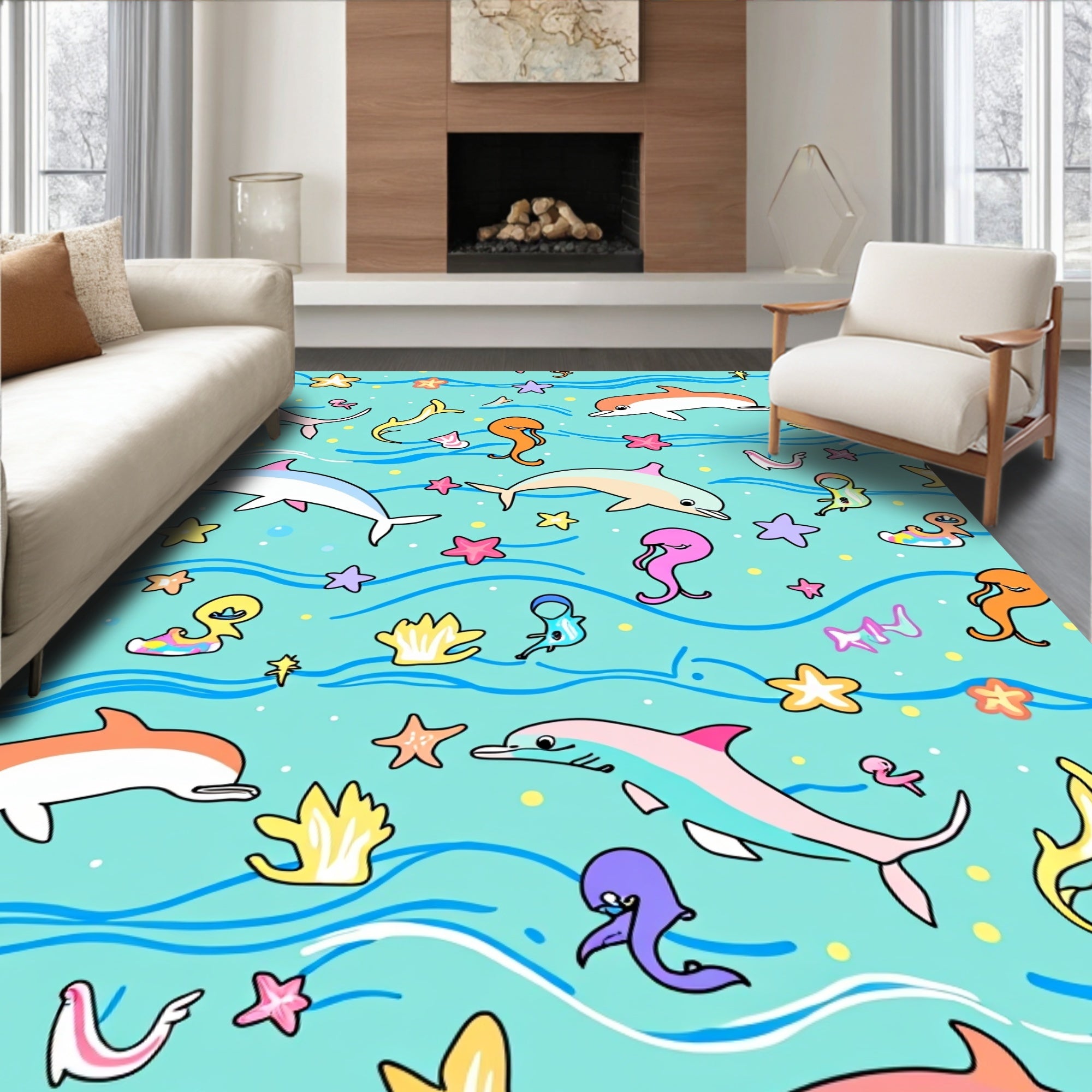Oceanic Dolphins Playful Sea Creatures Rug