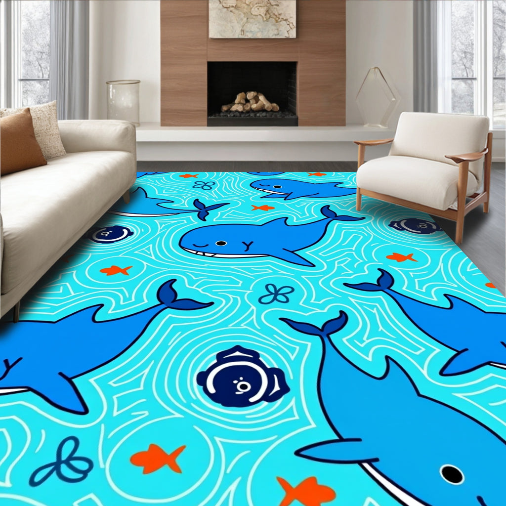 Blue Whales Under Ocean Waves Rug