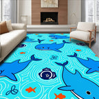 Blue Whales Under Ocean Waves Rug
