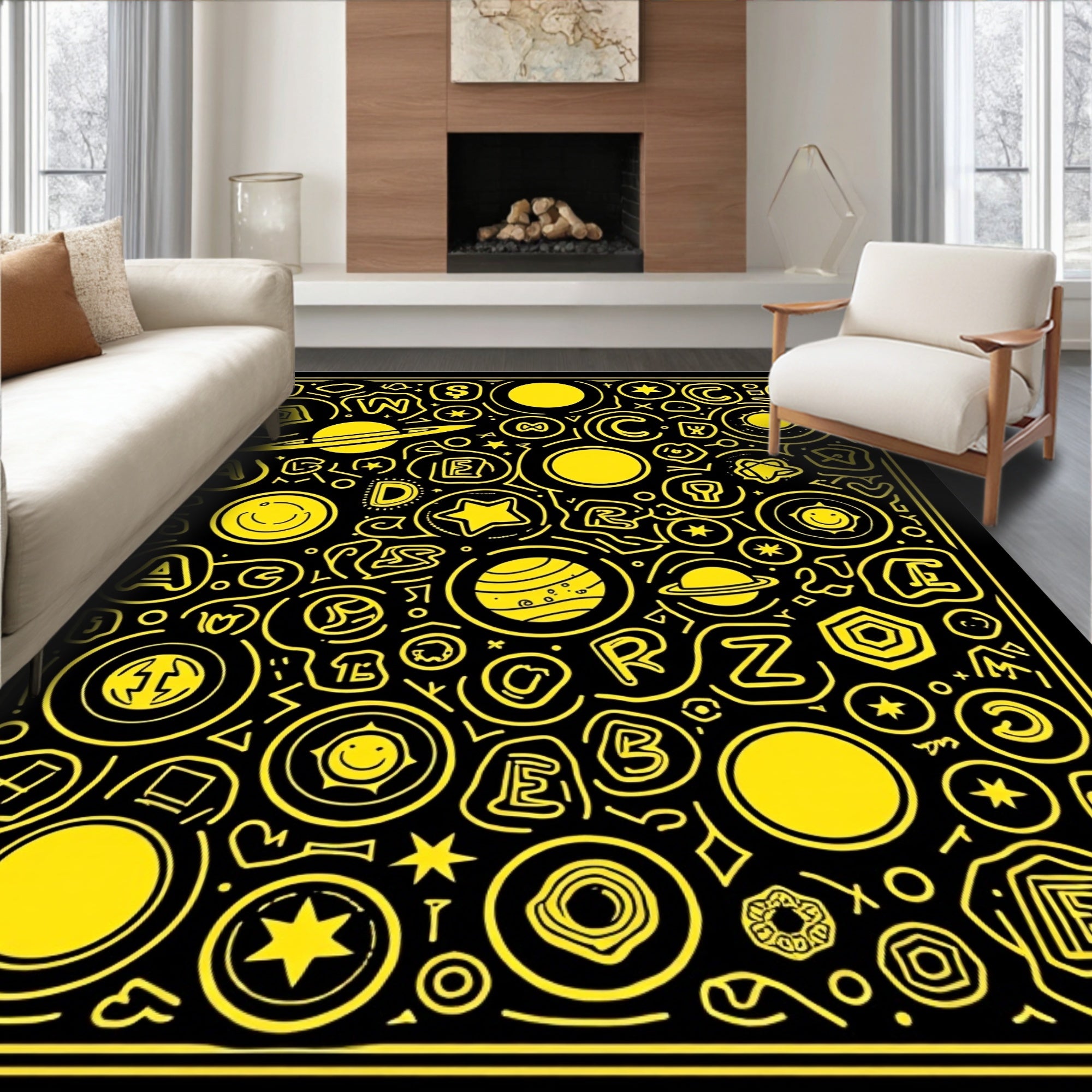 Cosmic Yellow Alphabet Planet Collection Rug