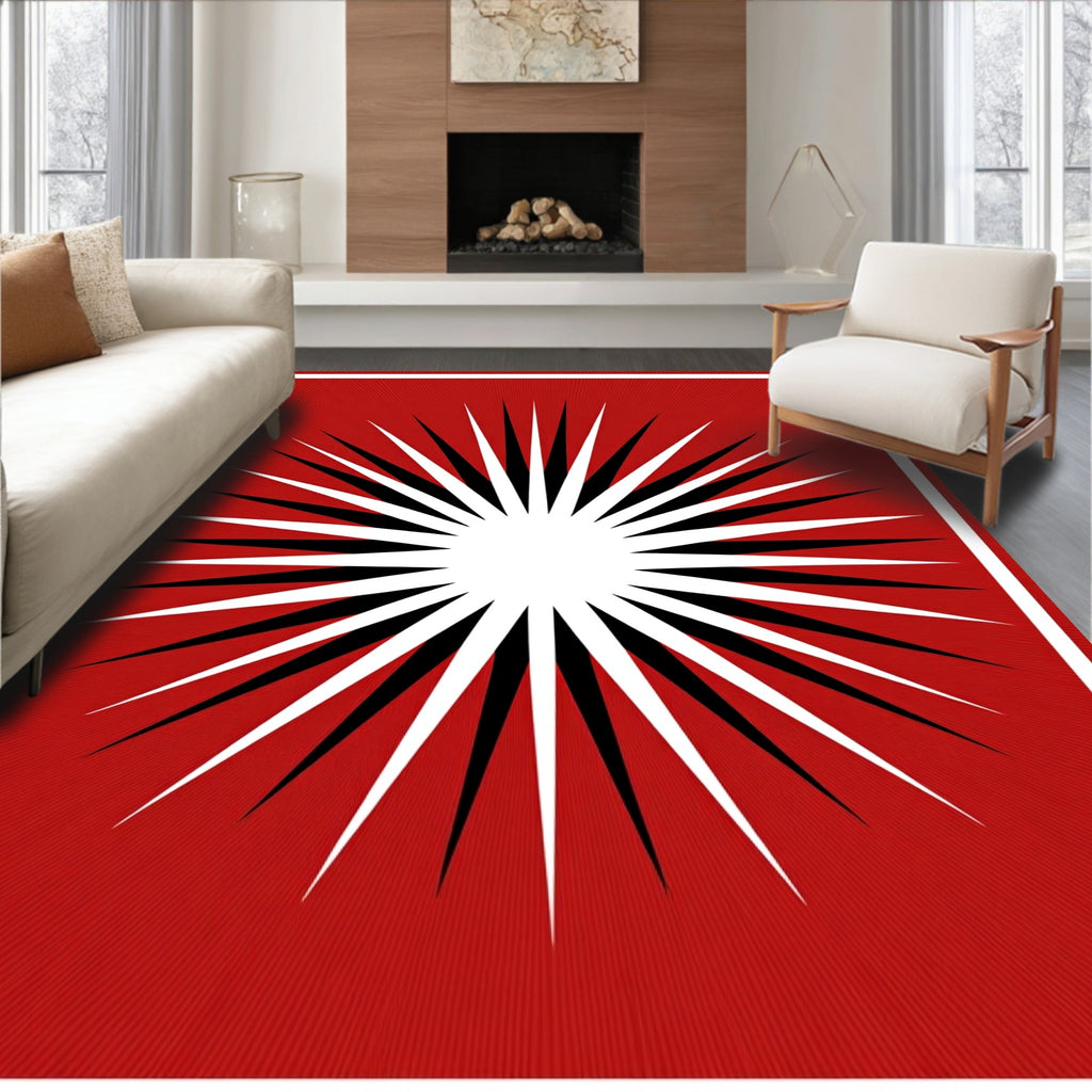 Radiant Sunburst Red Black White Rug