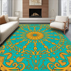 Golden Sunburst Turquoise Mandala Rug