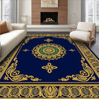 Navy Gold Ornate Floral Medallion Rug