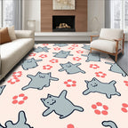 Playful Gray Cats Coral Blooms Rug