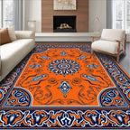 Vibrant Orange Navy Floral Border Rug