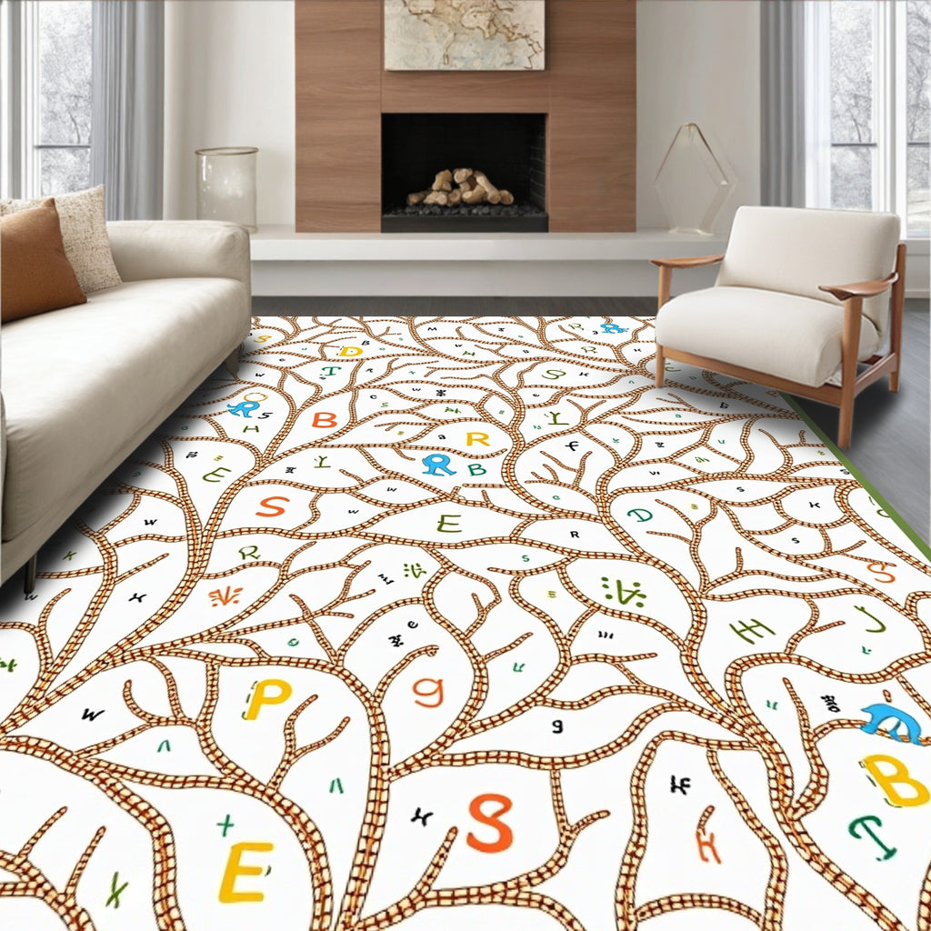 Whimsical Alphabet Tree Branches Rug