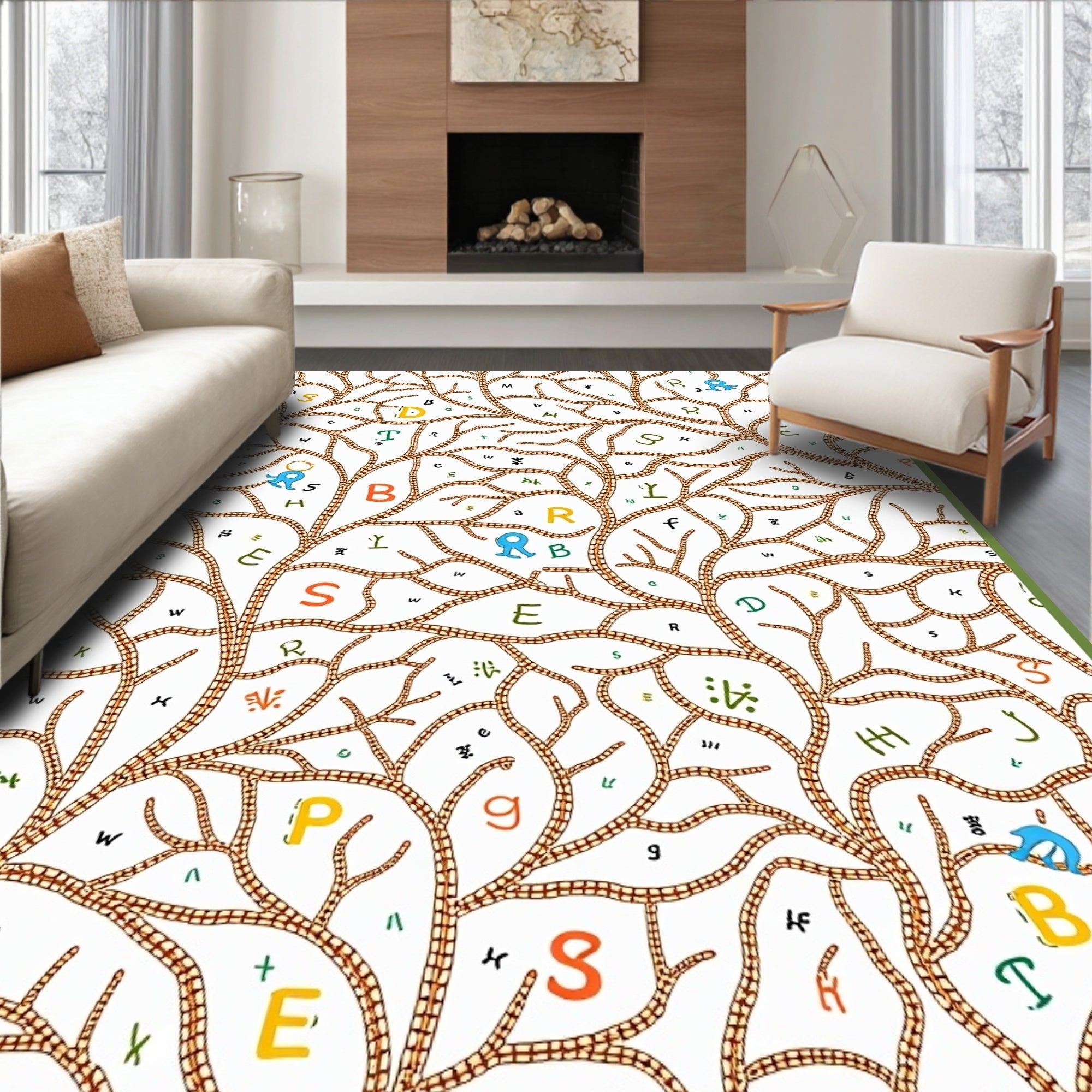 Whimsical Alphabet Tree Branches Rug
