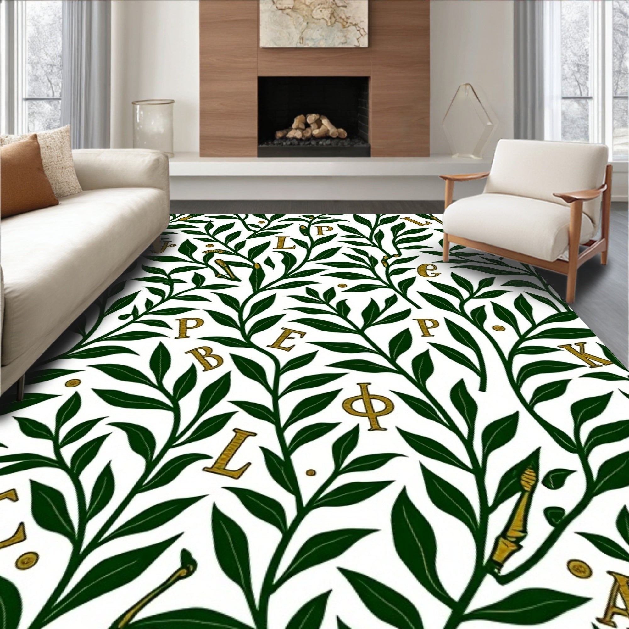 Emerald Leaves Gold Letters Rug